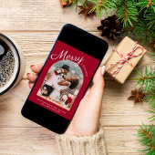 Getrouwd en Vrolijk Kerstfeest Gebogen Foto Rood Feestdagenkaart