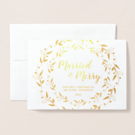 Getrouwd en Vrolijk Kerstmis Bruiloft foto Folie Kaarten