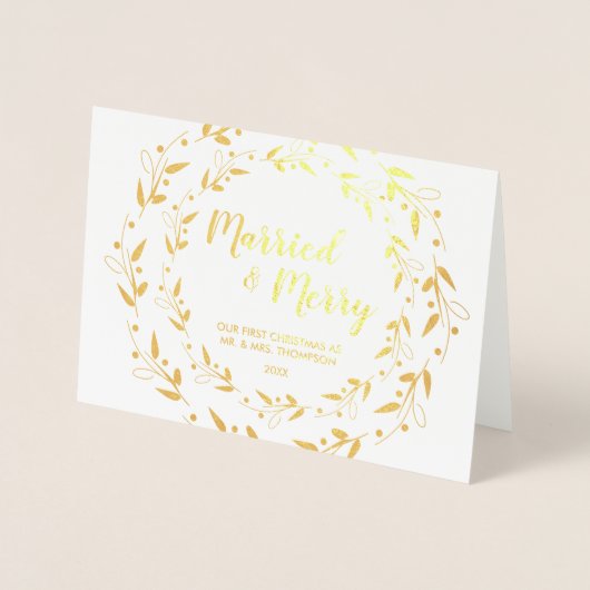 Getrouwd en Vrolijk Kerstmis Bruiloft foto Folie Kaarten (Voorkant)