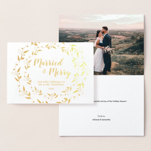 Getrouwd en Vrolijk Kerstmis Bruiloft foto Folie Kaarten (Display)