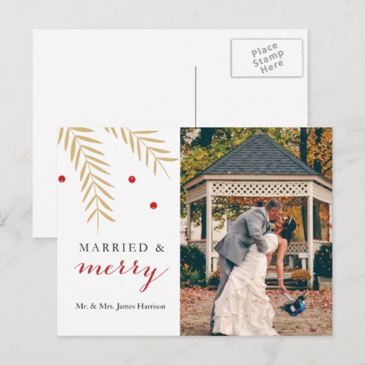 Getrouwd en vrolijk kerstpost Kaart (Voorkant / Achterkant)