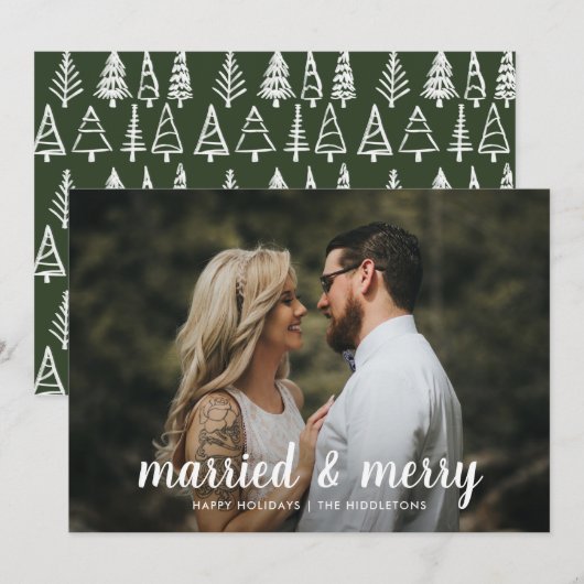 Getrouwd en vrolijk | Minimale eerste kerstfoto Feestdagenkaart (Voorkant / Achterkant)