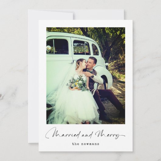 Getrouwd en vrolijk | Minimalistische kerstfoto Feestdagenkaart (Voorkant)