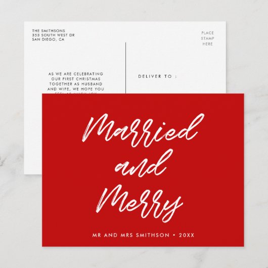 Getrouwd en vrolijk moderne typografie Kerstmis Briefkaart (Voorkant / Achterkant)