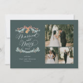 Getrouwd en vrolijk Multiphoto Eerste Kerst Kaart (Voorkant)