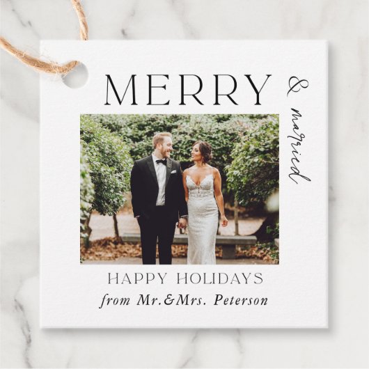 Getrouwd en vrolijk Nieuw getrouwd stel Mijnheer & Bedankjes Labels (Voorkant)