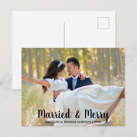 Getrouwd en vrolijk Pas getrouwd bruiloft foto Bri Briefkaart (Voorkant / Achterkant)