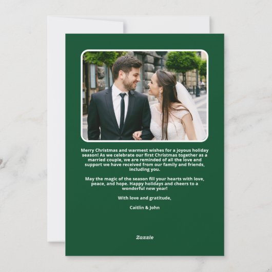 Getrouwd en Vrolijk Pas getrouwd Eerste Kerstmis F Feestdagenkaart (Achterkant)