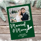 Getrouwd en Vrolijk Pas getrouwd Eerste Kerstmis F Feestdagenkaart
