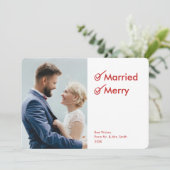 Getrouwd en vrolijk | Pas getrouwd Foto Feestdagenkaart (Staand voorkant)