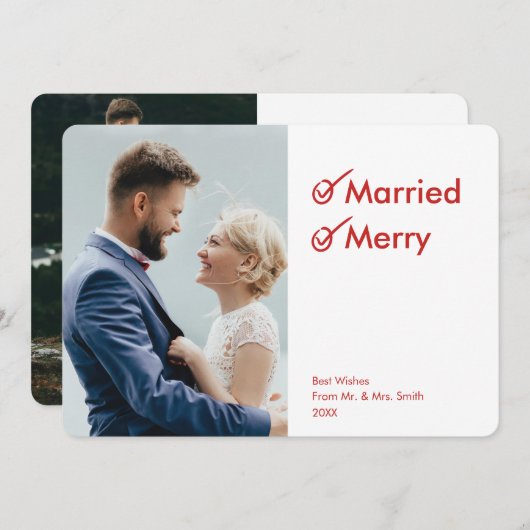 Getrouwd en vrolijk | Pas getrouwd Foto Feestdagenkaart (Voorkant / Achterkant)