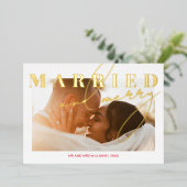 Getrouwd en Vrolijk Pas getrouwd Foto Kerstmis Gou Folie Feestdagenkaart (Staand Voorkant)
