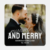 Getrouwd en vrolijk Pas getrouwd Keepsake Foto Metalen Ornament (Achterkant)