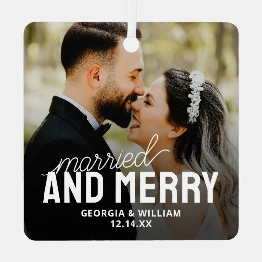 Getrouwd en vrolijk Pas getrouwd Keepsake Foto Metalen Ornament (Achterkant)
