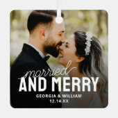 Getrouwd en vrolijk Pas getrouwd Keepsake Foto Metalen Ornament (Voorkant)