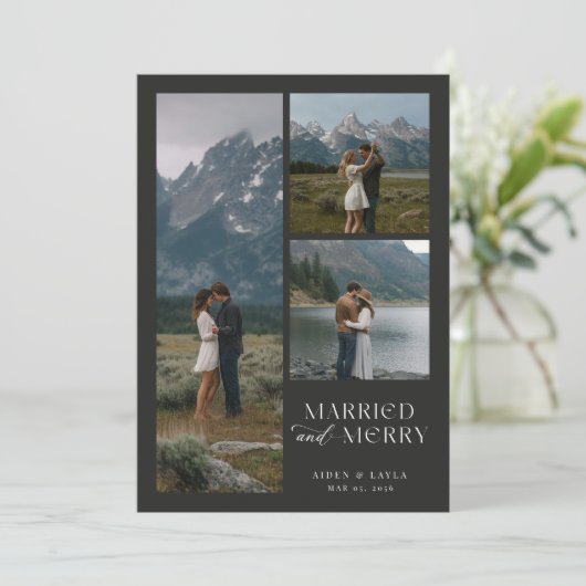 Getrouwd en vrolijk Pas getrouwd Mountain Foto Feestdagenkaart (Staand voorkant)
