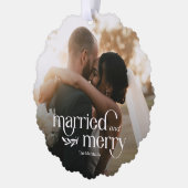 Getrouwd en Vrolijk Pas getrouwd Ornament Kerstmis Kaart (Links)