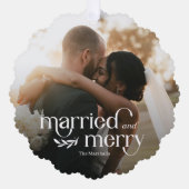 Getrouwd en Vrolijk Pas getrouwd Ornament Kerstmis Kaart (Voorkant)