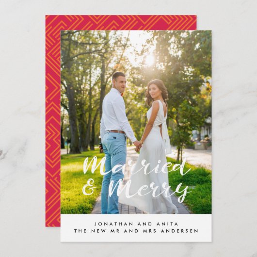 Getrouwd en vrolijk pasgetrouwd vakantiefotokaart feestdagenkaart (Voorkant / Achterkant)