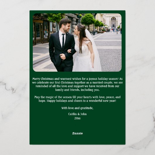 Getrouwd en Vrolijk Passen getrouwd 1e Kerstmis Gr Folie Feestdagenkaart (Achterkant)