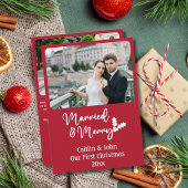 Getrouwd en Vrolijk Passen getrouwd Eerste Kerstmi Feestdagenkaart