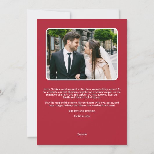 Getrouwd en Vrolijk Passen getrouwd Eerste Kerstmi Feestdagenkaart (Achterkant)