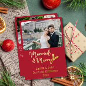 Getrouwd en Vrolijk Passen getrouwd Eerste Kerstmi Folie Feestdagenkaart