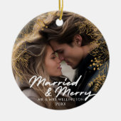 Getrouwd en vrolijk | Passen getrouwd Kerst Foto Keramisch Ornament (Voorkant)