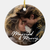 Getrouwd en vrolijk | Passen getrouwd Kerst Foto Keramisch Ornament (Achterkant)