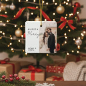 Getrouwd en vrolijk Photo Minimal Script Elegant Keramisch Ornament