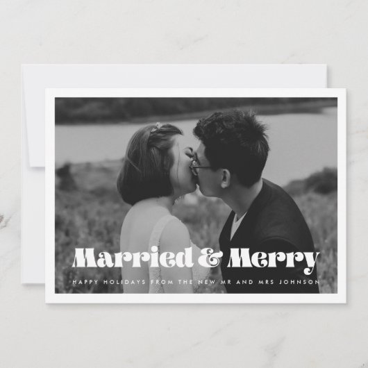 Getrouwd en Vrolijk retro kerstkaart Kaart (Voorkant)