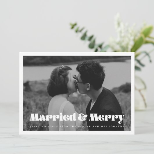 Getrouwd en Vrolijk retro kerstkaart Kaart (Staand voorkant)