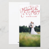 Getrouwd en vrolijk rode hand geschreven vakantie feestdagenkaart (Voorkant / Achterkant)