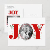Getrouwd en vrolijk rood JOY kerstvakantie foto Briefkaart (Voorkant / Achterkant)