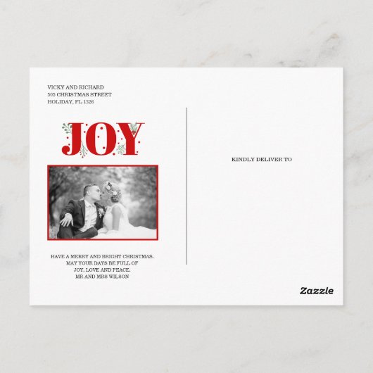 Getrouwd en vrolijk rood JOY kerstvakantie foto Briefkaart (Achterkant)