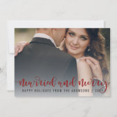 Getrouwd en vrolijk rood kalligrafie | Pas getrouw Feestdagenkaart (Voorkant)