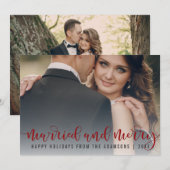 Getrouwd en vrolijk rood kalligrafie | Pas getrouw Feestdagenkaart (Voorkant / Achterkant)