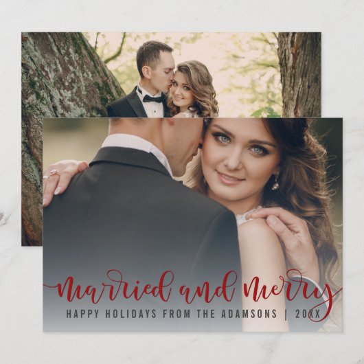 Getrouwd en vrolijk rood kalligrafie | Pas getrouw Feestdagenkaart (Voorkant / Achterkant)