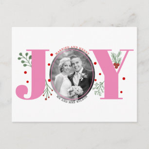 Getrouwd en vrolijk roze JOY kerstvakantie foto Briefkaart