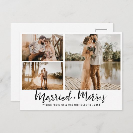 Getrouwd en vrolijk | Script Moderne Pas getrouwd Briefkaart (Voorkant / Achterkant)