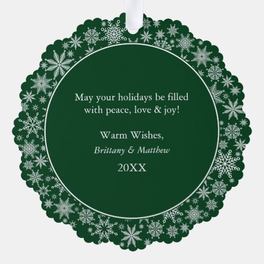 Getrouwd en Vrolijk Trouwen Foto Sneeuwvlokken Gro Ornament Kaart (Achterkant)