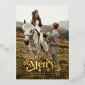 Getrouwd en Vrolijk Vakantie Bruiloft Foto Folie Feestdagenkaart (Voorkant)