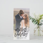 Getrouwd en vrolijk vakantie Foto wit Feestdagenkaart (Staand voorkant)