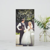 Getrouwd en vrolijk wit met de hand geschreven vak feestdagenkaart (Staand voorkant)