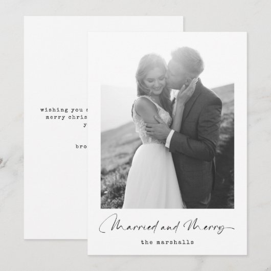 Getrouwd en vrolijk | Zwarte witte kerstfoto Feestdagenkaart (Voorkant / Achterkant)