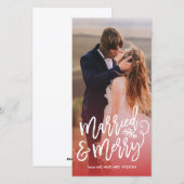 Getrouwd en vrolijke feestdagen foto rood feestdagenkaart (Voorkant / Achterkant)
