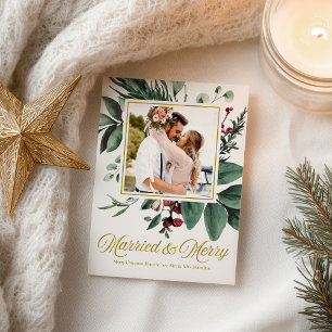 Getrouwd en vrolijke feestdagen Kerstfoto Briefkaart