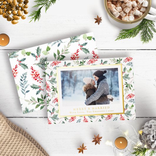 Getrouwd en vrolijke kerstkaart met folie folie feestdagenkaart