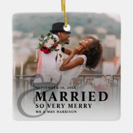 Getrouwd En Zo Blij Huwelijksfoto Nieuwgetrouwd Keramisch Ornament