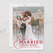 Getrouwd en zo erg vrolijk bruiloft foto Pas getro Feestdagenkaart (Voorkant)